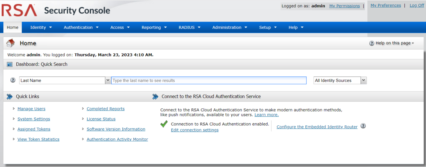 A demo screen capture of RSA SecurID.